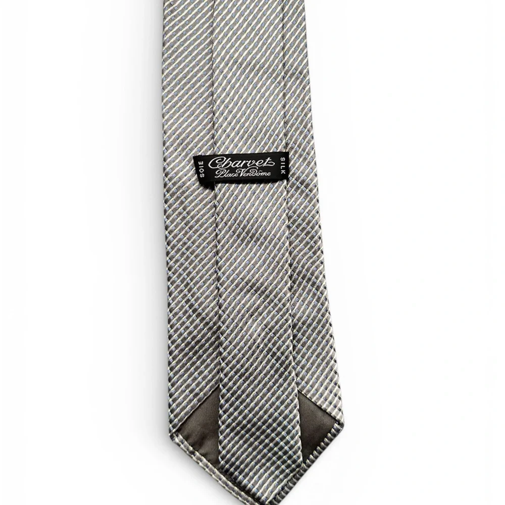 Charvet Paris Silver Blue Basket Weave Silk Tie - Picture 3 of 3